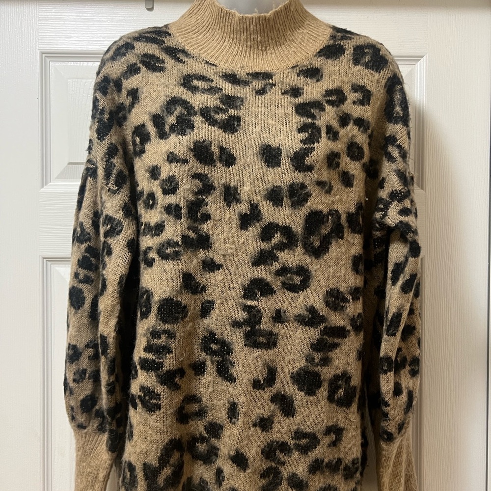 Mustard Seed Animal Print Turtleneck Sweater - Tan and Black